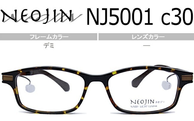 ネオジン NEOJIN nj5001 c.30 デミ 鼻パッドなし メガネ ノーズパッドなし サイドパッド 眼鏡