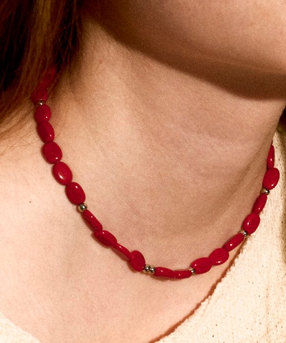 NFF temper stone necklace red テンパーストーンネックレス レッド 韓国アクセ