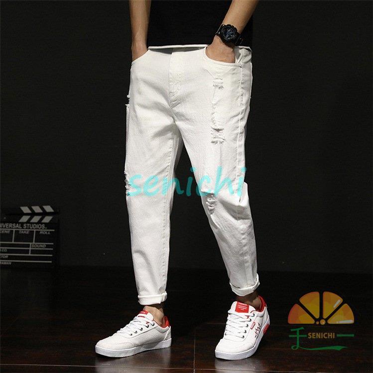 沸騰新柄追加 デニムパンツ メンズ チノパンツ ホワイトパンツ ジーンズ ダメージ アンクル丈 スキニーパンツ