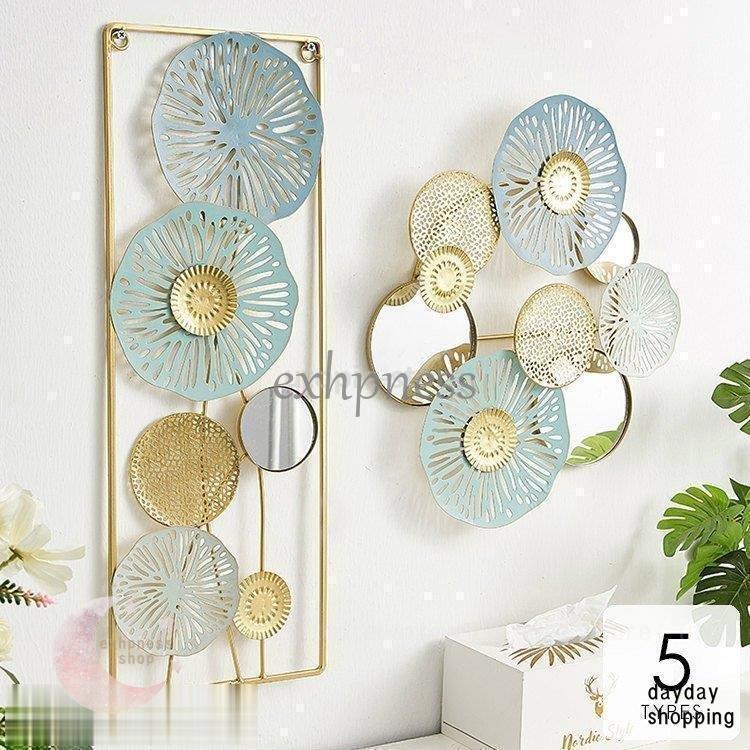 インテリア 壁掛け 壁絵 花 ミラー 鏡 置物 装飾 パステル おしゃれ リビング 寝室 玄関 模様替え ブルー ゴールド便利 [aha32]