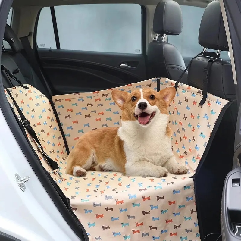 防水ペット犬用カーシートカバーハンモックバッグプロテクター折りたたみ式プリントペット犬用ハンモック車後部座席カバー滑り止め