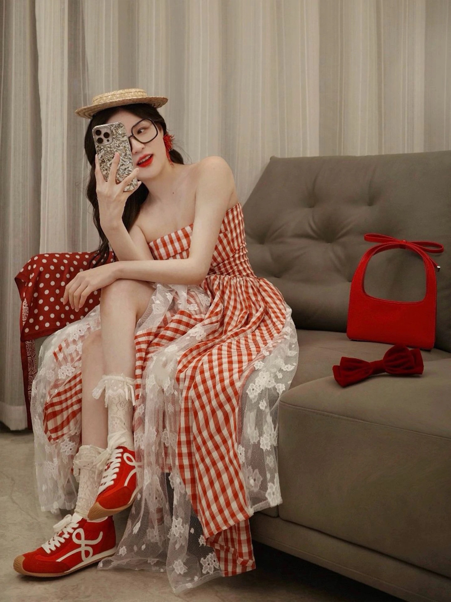 2025 春夏 ミモレ丈 ロングワンピース レース切り替え おしゃれ かわいいパッチワーク ドレスタイト タックAライン 韓国ファッション レディース お出かけ キュート 甘めフレンチ