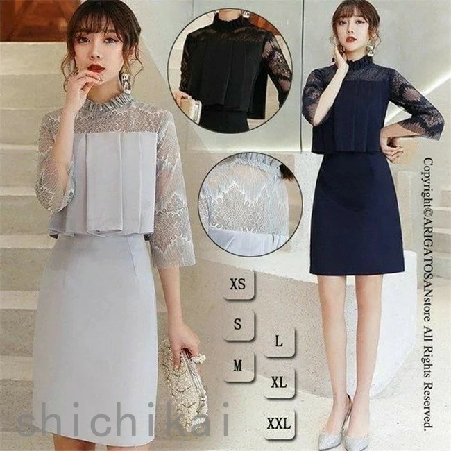 披露宴 パーティードレス 20代 二次会 ワンピース OL 膝丈 レース 結婚式 ホワイトデー レディース フォーマル THOM 40代 タイト ドレス 格安 50代 袖付き 30代 WILLS お