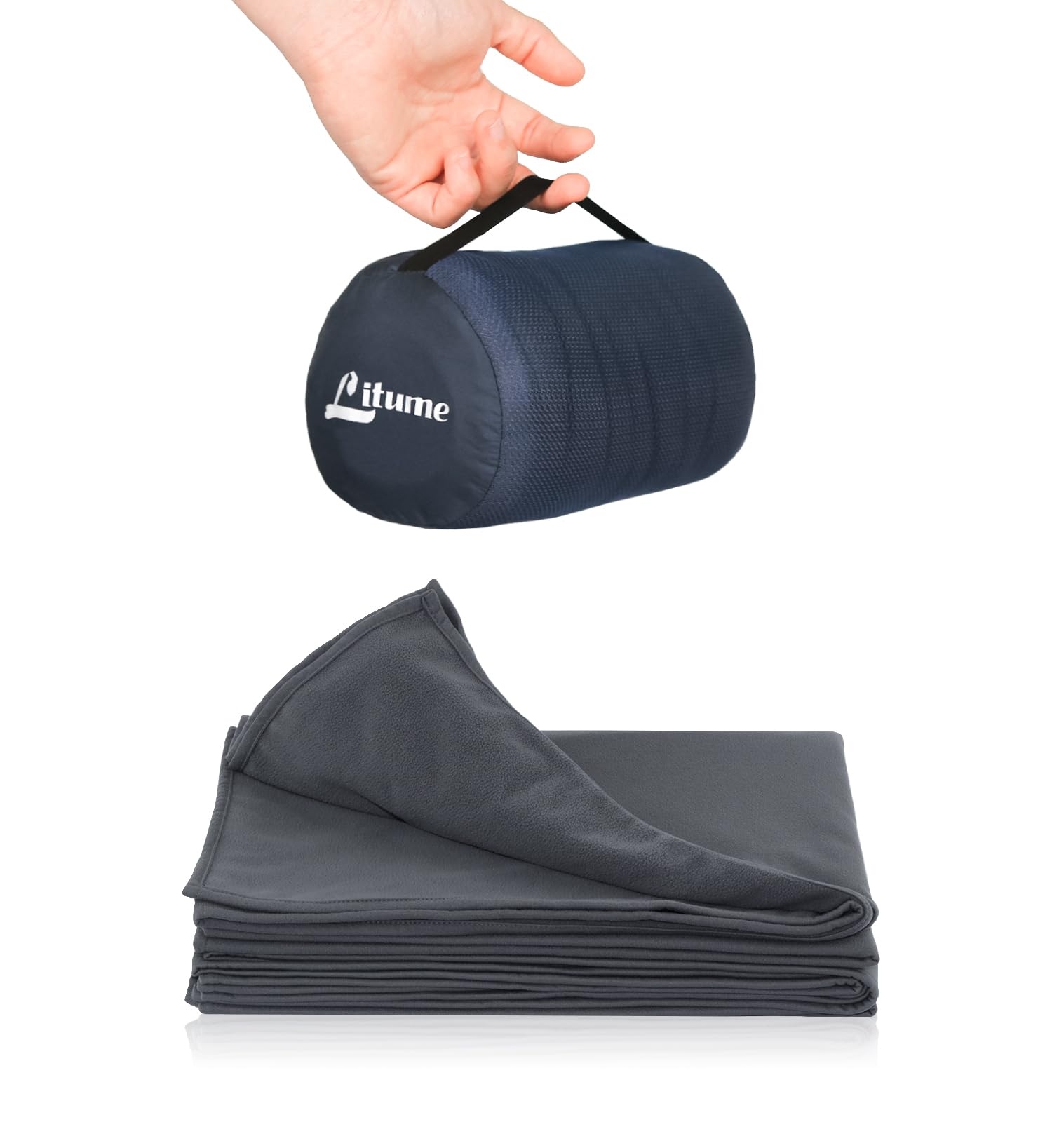 Litume 170 x 122 cm 柔らかい 防災 飛行機 旅行用ブランケット ブランケット 折り畳みデザインと専用収納ポーチ付き 電車キャンプバックパッキングと旅行に最適 台湾製