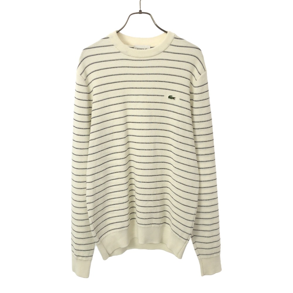 ボーダー 長袖 サーマル コットンニット セーター XS ホワイト×ブラック メンズ