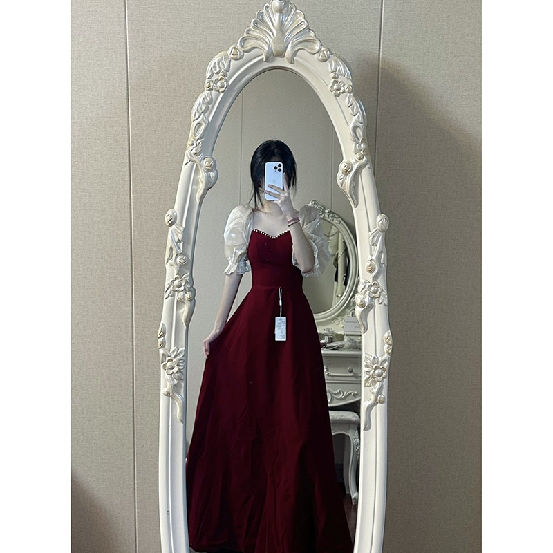 2025スプリングスモールサイズビッグサイズビッグレッドパフスリーブアダルトギフトプリンセスハイエンドドレス女性 4,599円