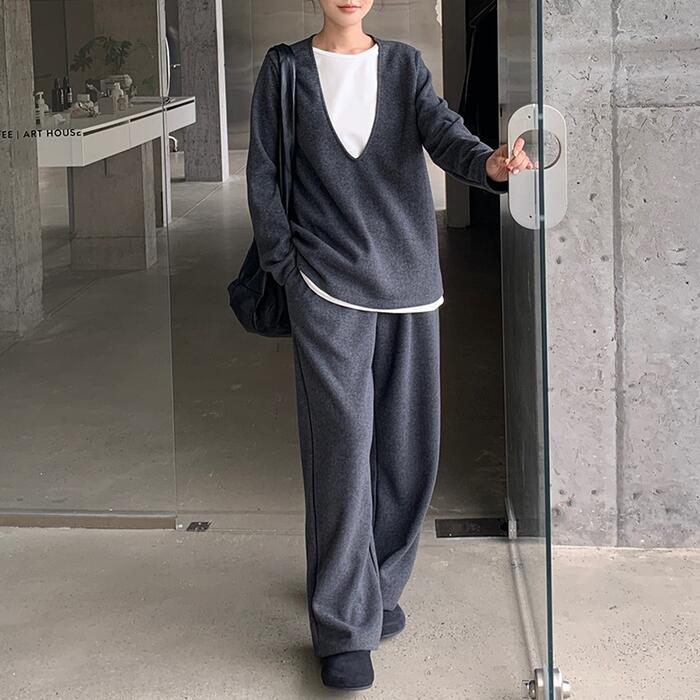 セットアップ レディース レイヤード風 Tシャツ カットソー パンツ 長袖 2点セット エレガント カジュアル きれいめ フェミニン ロングパンツ ゆったり 大人 可愛い おしゃれ リラックス グレー 5,148円