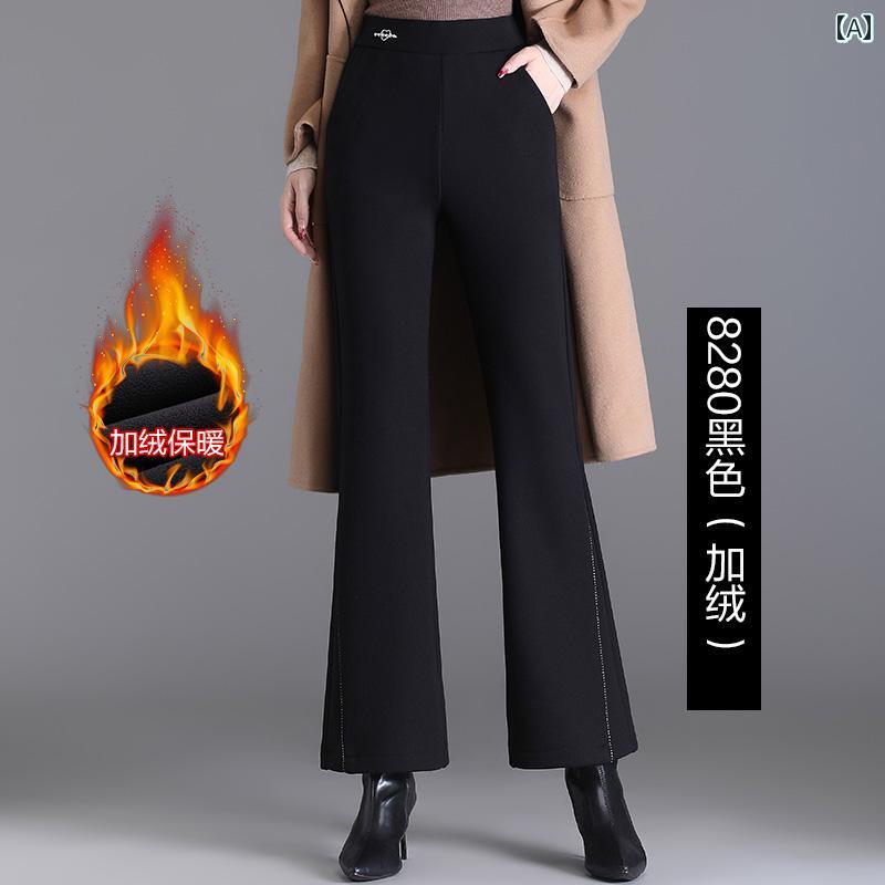 レディース ファッション パンツ ママ 秋冬 起毛 厚手 ウエストゴム ズボン ワイドレッグ ボトム 婦人服