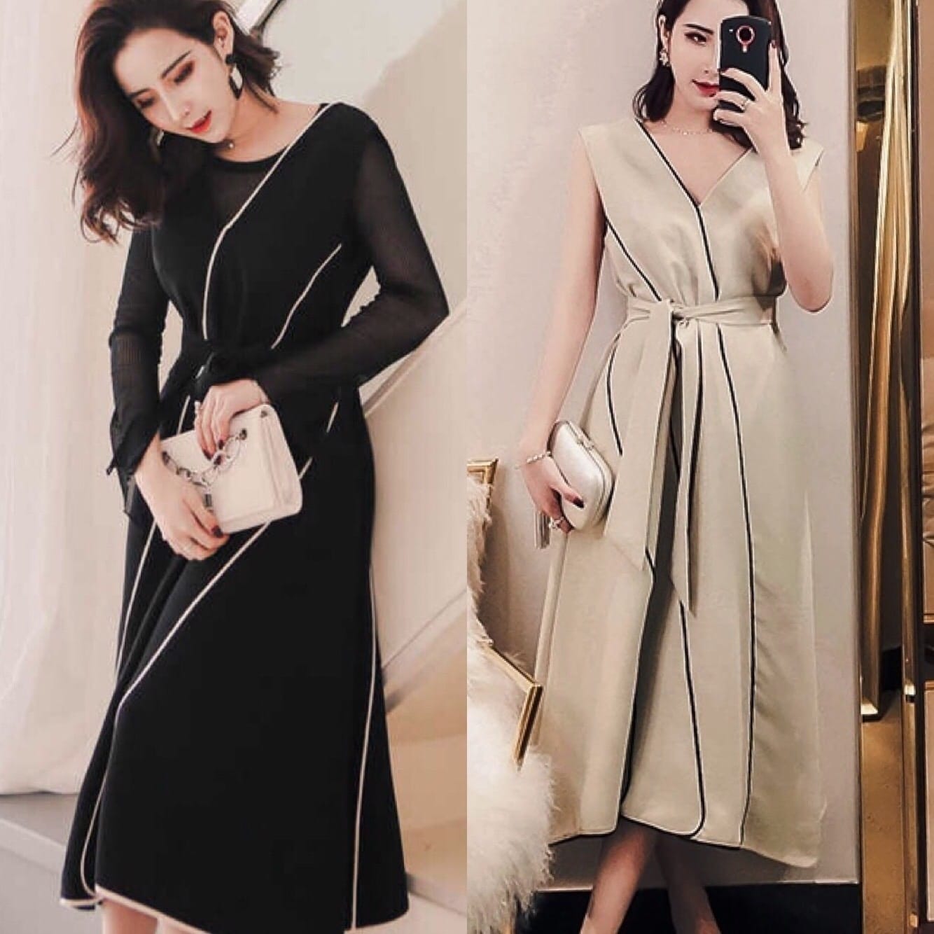 Vネック ウエストリボン ロングフレアドレス パイピングライン 無地 シンプル ワンカラー ノースリーブ ロング丈 上品 シック エレガント レディース 2018年新作 定番 人気 およばれ 結婚式 5,573円