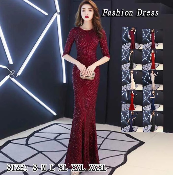 今すぐ欲しい！レディースドレス パーティードレス お呼ばれ 10タイプ 無地 高級感 ライン柄 ロングドレス ロングワンピース 半袖/ノースリーブ フォマール 司会 宴会 音楽会 ウェディングドレス