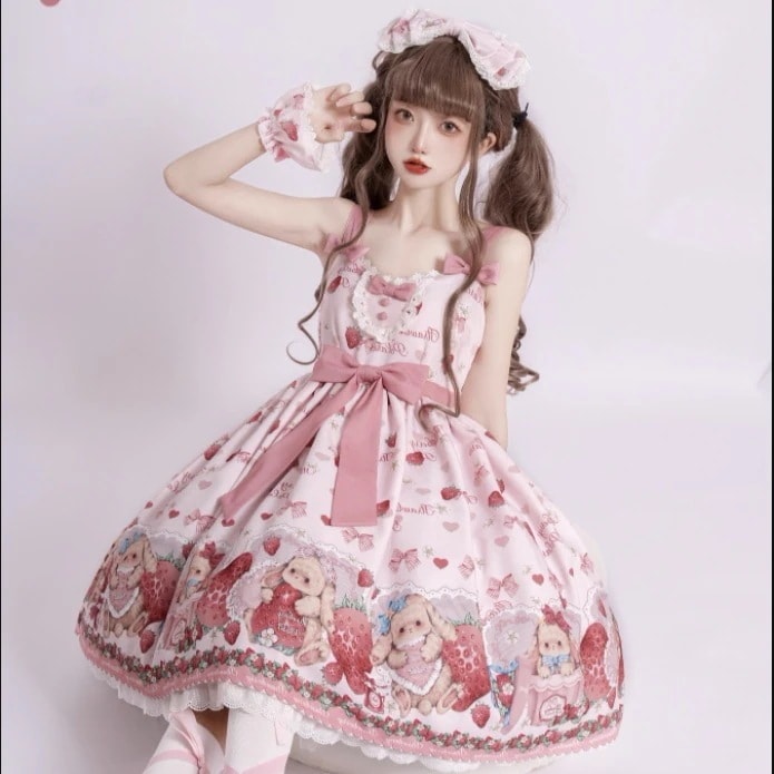 ロリータ落ち兎苺ギフト-ロリータJSKワンピースメイド服 5,491円