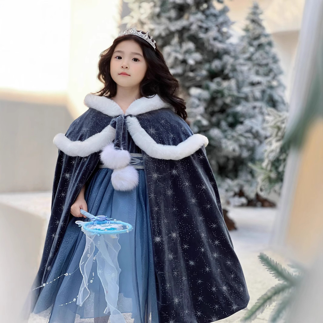 2024新入荷 子供服ガールズ秋と冬の漫画プリンセスエルサメッシュロングドレス誕生日ドレス