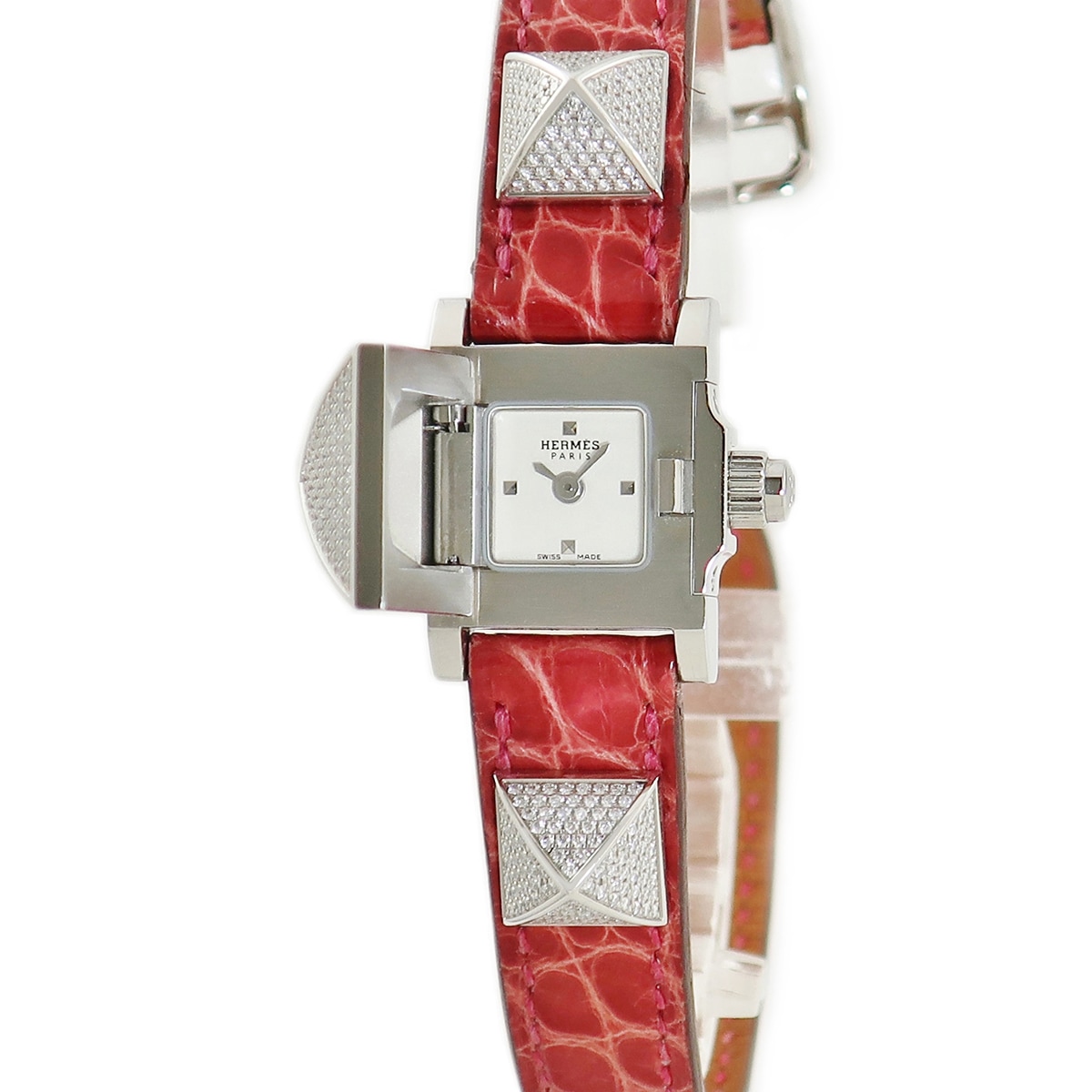 ミニメドール ME2.130 クオーツ レディース 純正ダイヤ スクエア スタッズ 横開き シルバー 3年保証