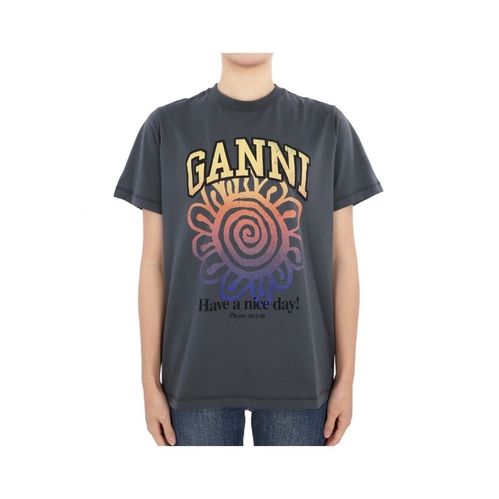 23 F/W GANI 女性用ロゴフラワープリントショートスリーブ (ダークグレー) T3717 490