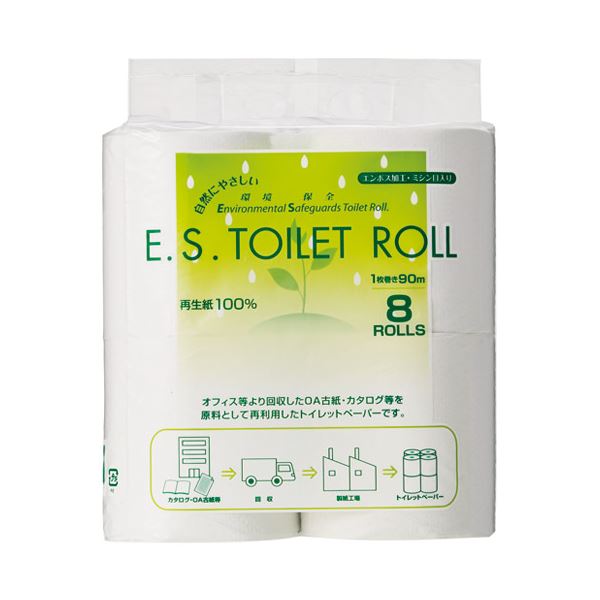 （まとめ） 太洋紙業 ESトイレットロール90m巻 8ロール(×10セット)
