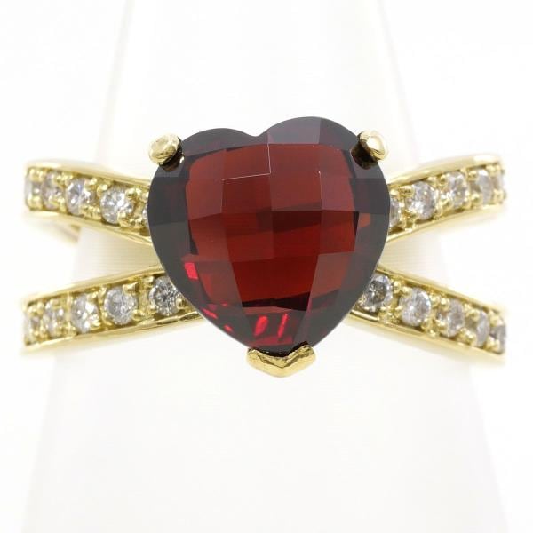 K18 18金 YG リング 8.5号 ガーネット4.06 ダイヤ 0.28 カード鑑別書 中古