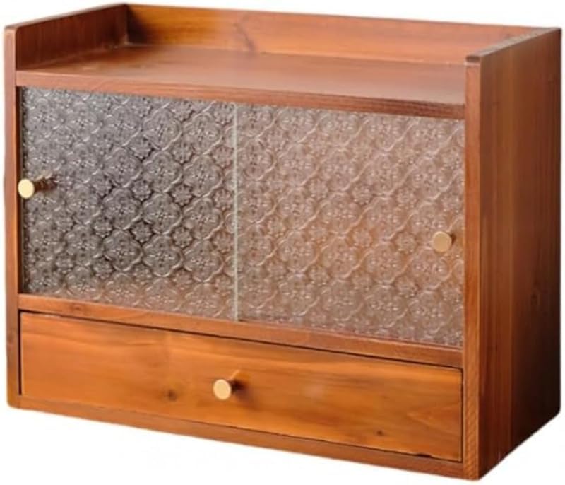 レトロデスクトップ収納ラック キッチン収納ボックス コップ・茶器収納 引き出し付き 42×19×32cm 台所・リビング対応安心してお選びください