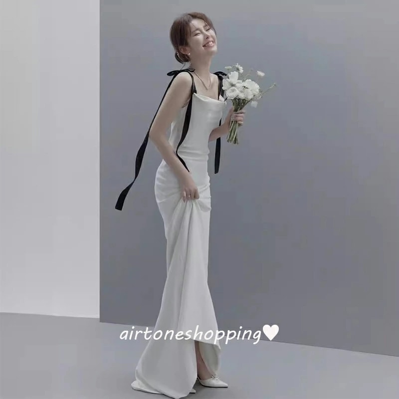 ウェディングドレス 二次会ドレス マーメイドドレス 白 サテン キャミドレス 可愛い ロングドレス 結婚式ドレス ウェディング 二次会 ホワイトドレス 海外挙式 撮影 XS S M L XL