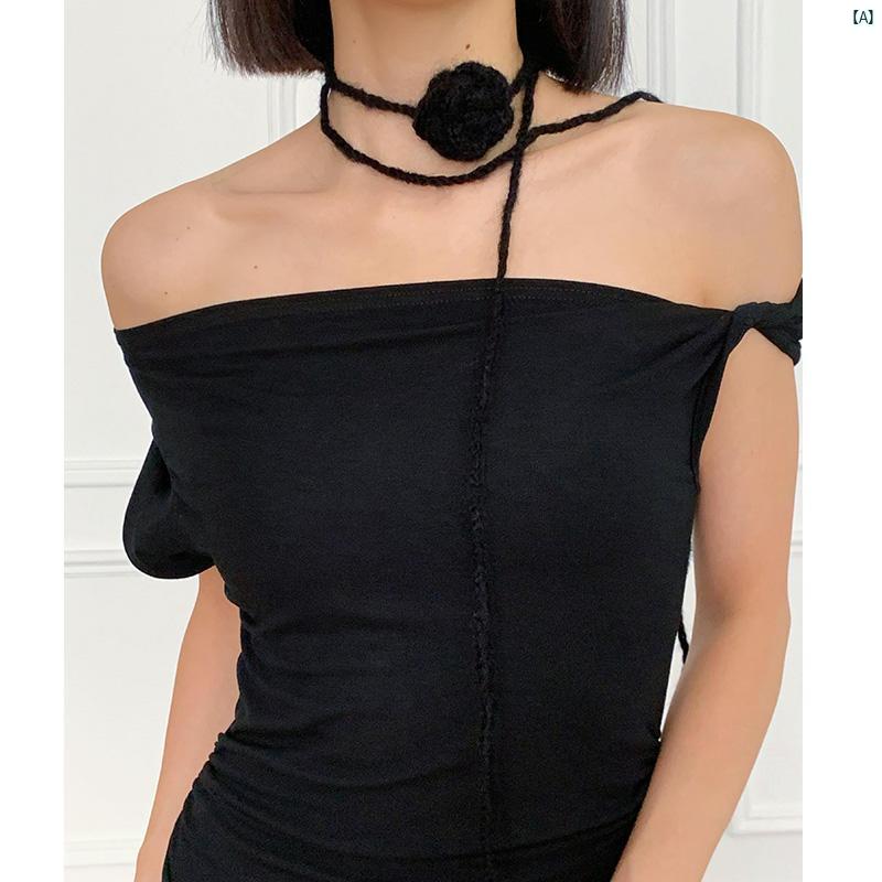 レディースファッション　ファッション小物　オシャレ ブラックローズ スカーフ ネック ニット 　かぎ針 編み チェーン 狭い ロング アクセサリー