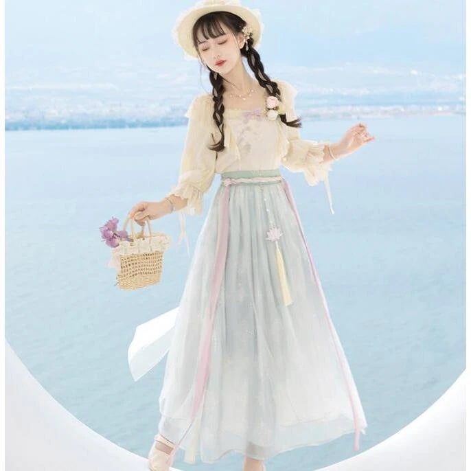 中華風 ロングドレス 漢風ドレス 改良 漢服 立体花柄トップス ロングスカート漢元素 コスプレ衣裳 撮影衣裳 学園祭 文化祭 イベント おしゃれ 単品セット選択可とても安い