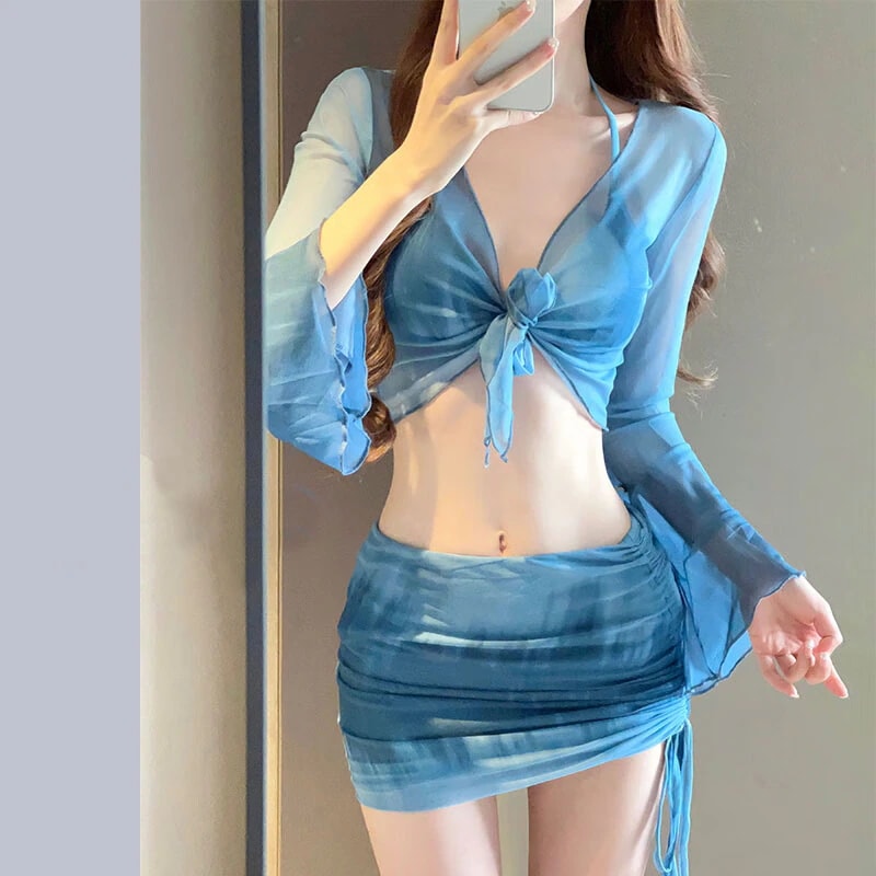 水着女性ビキニ海辺のリゾートムード4点セット保守的高級感別セクシー水着温泉ファッションぼかしビキニ4点セット平均サイズ42.5-55 kg