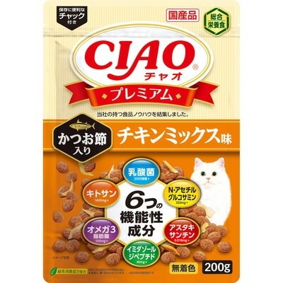【24個セット】いなばペットフード CIAOプレミアムかつお節入りチキンミックス味200g 12,760円