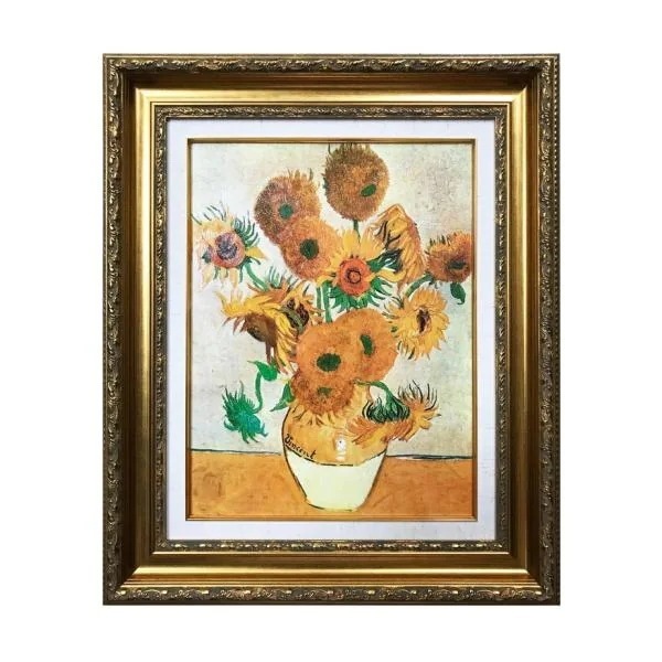 名画 額入り フィンセント・ファン・ゴッホ 油絵風 アートパネル F6号 立体加工 アンティーク額装 壁掛け インテリア 高級 ひまわり 495x590mm