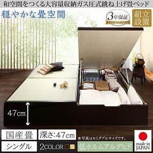 [組立設置料込み]日本製 大容量収納 ガス圧式跳ね上げ 畳ベッド 涼香 リョウカ 国産畳 シングル 深さグランド [フレーム色]ダークブラウン