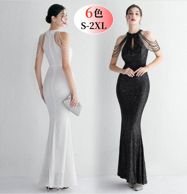 イブニングドレス マーメイド ドレス 大人 ピアノ 発表会 タイト ロングドレス スパンコール キラキラドレス ゴールド ブラック キレイめ カラードレス カクテルドレス キャバドレス 発表会 披露宴 5,424円