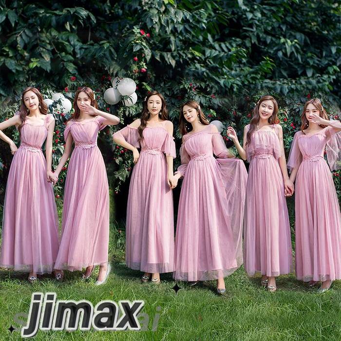 ブライズメイドドレス フレア オフショルダー マキシ丈 ロング丈 ゲストドレス フォーマルドレス 結婚式 お揃いドレス二次会 ブライダル レースフォーマル 発表会 ドレス ロングドレス レディース ピ