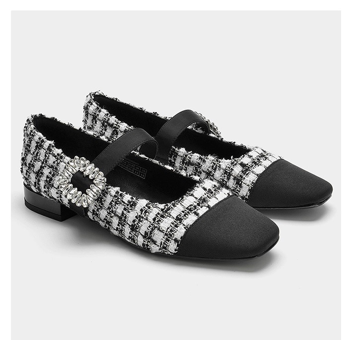 レディース ツイード スクエアトゥ ビジュー メリージェーン シューズ バイカラー 大人可愛い ママコーデ ママファッション 韓国系 オルチャン 人気 トレンド 新作 20代 30代