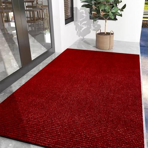 玄関マット キッチンマット屋外 室内 滑り止め 業務用 無地 大判 マット シンプル 泥落とし 足ふきマット(レッド60*240)