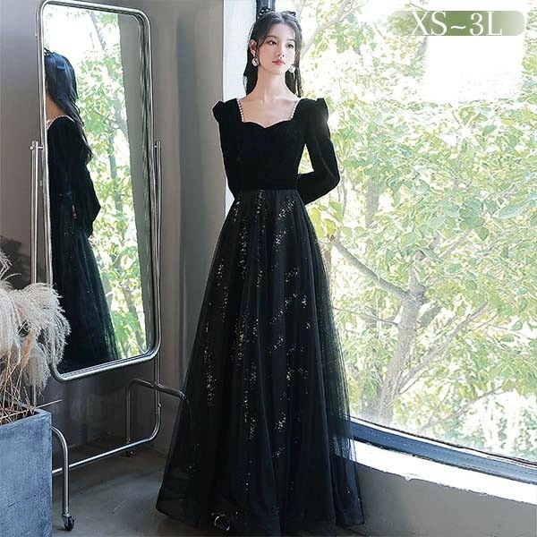 お急ぎくださいドレス 大人 ピアノ 発表会 演奏会用ドレス ロングドレス 演奏会 イブニングドレス 結婚式 母親 ピアノ発表会 中学生 パーティードレス 発表会ドレス 黒 高校生 大きいサイズ コンク