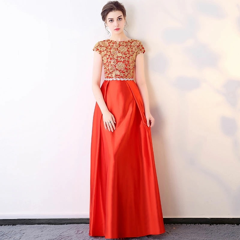 お得セットウェディングドレス ウエディングドレス ブルー レッド シャンパン カラードレス ロングドレス フレンチ袖 サテン 演奏会 発表会ドレス コンサート コンクール コーラス 演出服 ファスナー 7,887円