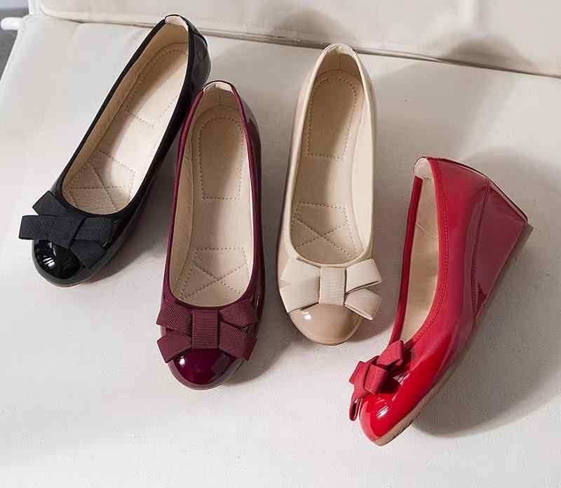 限定SALE!ウェッジソール パンプス リボン 可愛い フレンチレトロ 通勤 ビジネス シューズ レディース エナメル 光沢 ラウンドトゥ ガーリー 量産系 コーデ 身長アップ 脚長 本革 高級感 レ