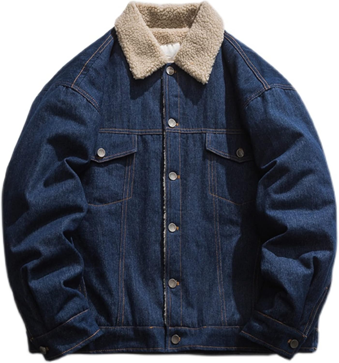 デニム メンズ レディース ボアジャケット Gジャン 厚手 フリースボア 折り襟 秋冬着 スタジャン ボタン ブルゾン 綿ジャケット ペアルック カップル 体型カバー 着痩せ カジュアルアウター