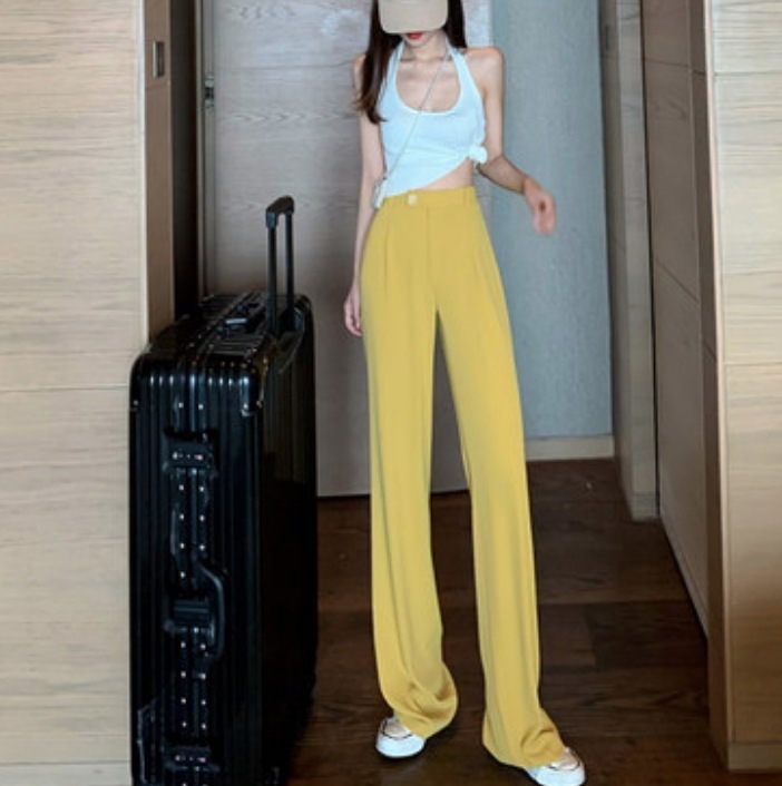ボトムス レディース パンツ かわいい 大人可愛い きれいめ シンプル カジュアル 大人 上品 おしゃれ ロング丈 無地 ロングシーズン ハイウエスト ホワイト　イエロー ブラック 韓国 XL モテ