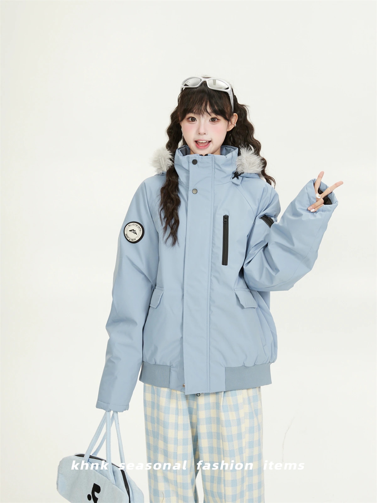 2025秋冬 韓国 ふっくら中綿アウターフード付 取り外し可能なファーカラーかわいいパーカーレディース フーディーロゴブルゾン長袖シルエットトップスサイドカジュアルファッション系サイズフル丈トラック