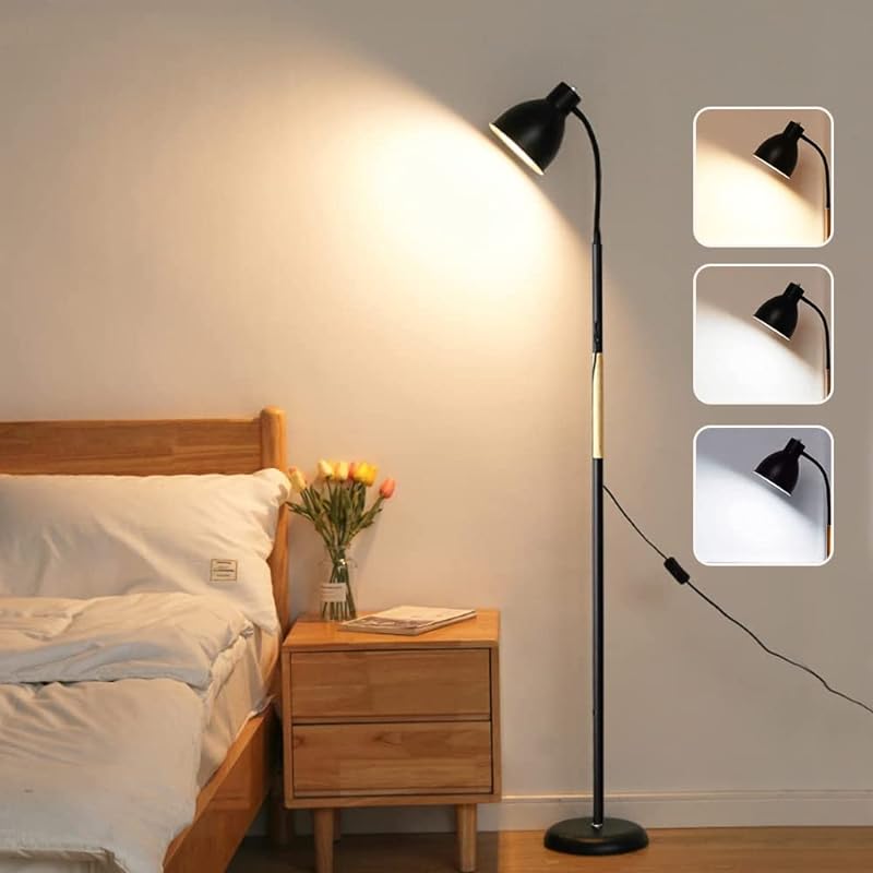 フロアライト フロアスタンド フロアランプ スタンドライト LED電球 E27付き 3色調光 間接照明 雰囲気ランプ 装飾照明 スイッチ付き電源コード 北欧 (ブラック)
