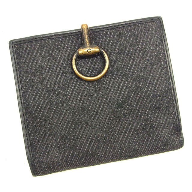 Wホック財布 二つ折り財布 ＧＧキャンバス ブラック 中古