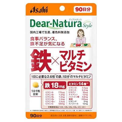 他サイト： ディアナチュラスタイル 鉄×マルチビタミン 90粒(90日分) アサヒ サプリ Dear-Natura 国内工場で生産 1日1粒目安 パウチの商品画像