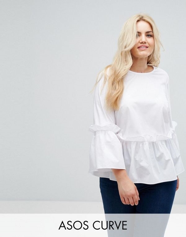 ASOS エイソス レディース 大きめサイズ ゆったりサイズ 送料無料 White CURVE Cotton Ruffle Smock Top
