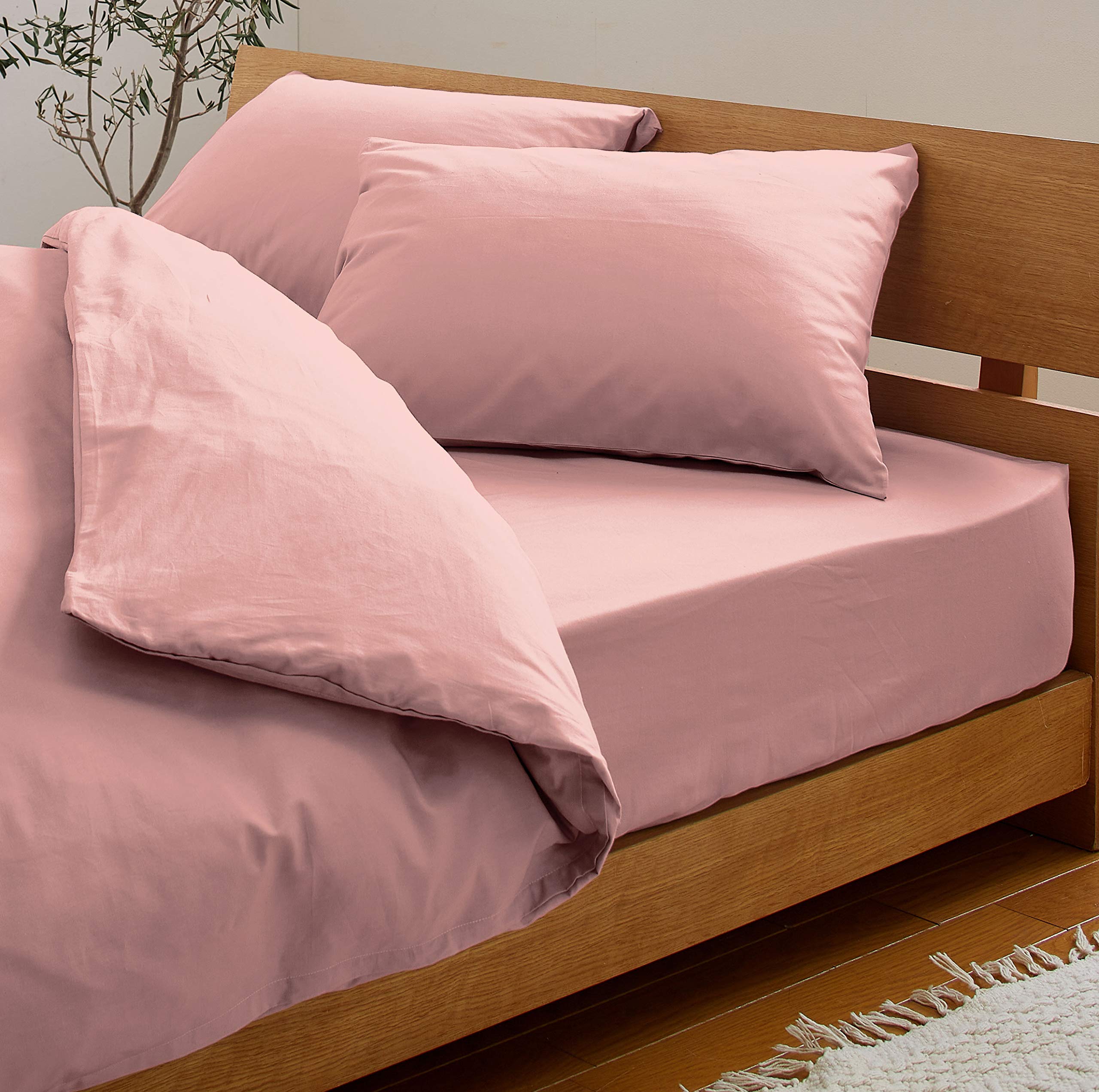 日本製 綿100% 布団カバー3点セット フィットシーツ 和式 セミダブル クレイピンク SB-504-N