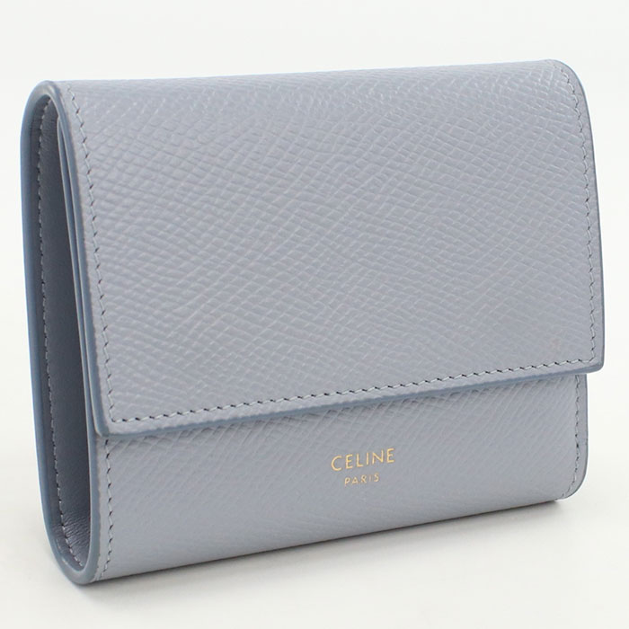 スモール トリフォールドウォレット CE91437 三折財布 カーフ/スモール トリフォールドウォレット ブルー【中古】 レディース