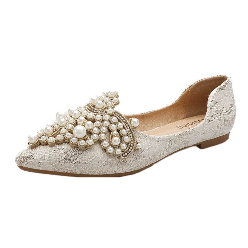 777円OFFクーポン パンプス レース パーティー レディース ウエディングシューズ 成人式 結婚式 大きいサイズ ブライダルシューズ ローヒール 美脚 ビジュー フラットシューズ 痛くない 走れる