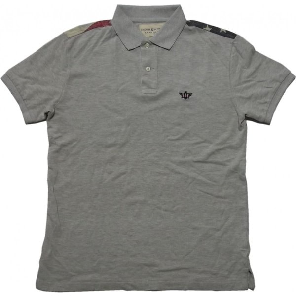 LA購入 デニム＆サプライ メンズ 半袖 鹿の子 ポロシャツ 星条旗 フラッグ グレー polo shirts ラルフ 036