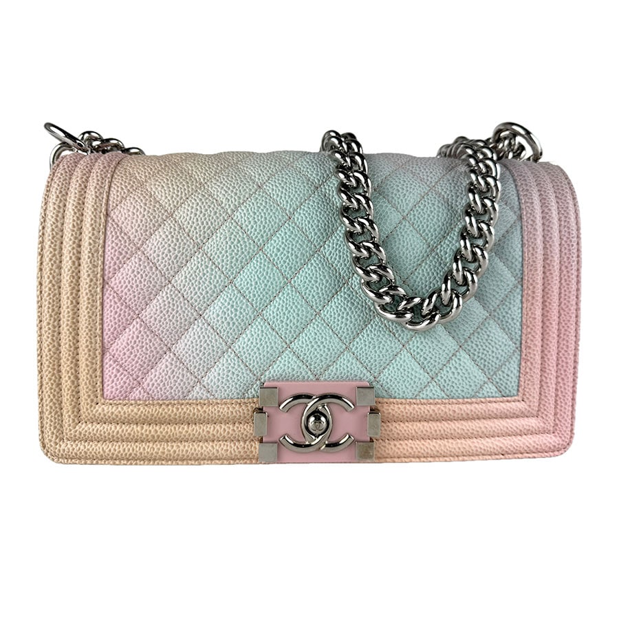 シャネル CHANEL ショルダーバッグ キャビアスキンレザー/メタル パステルカラー/シルバー レディース z9993