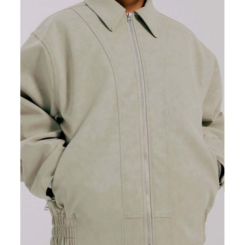 ロマンチッククラウンビーガンレザーシングルライダージャケット_オートミール