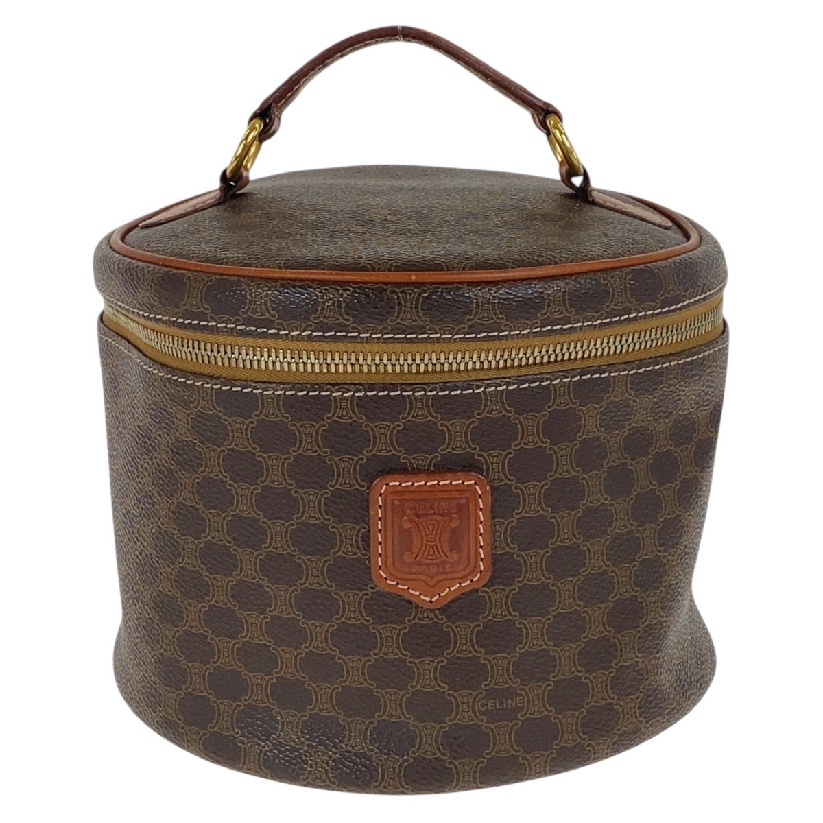 ヴィンテージ マカダム ブラウン ゴールド金具 PVC ハンドバッグ ヴァニティバッグ レディース 504469