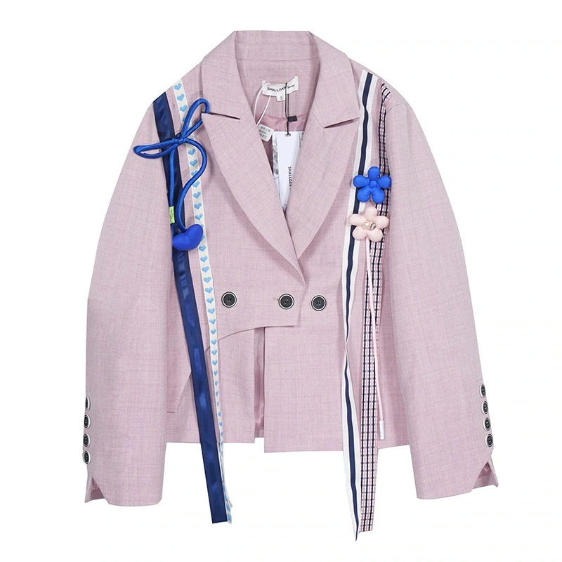 可愛いピンクスーツレディース長袖トップス韓国ファッションアウターショートジャケット着映えドレス